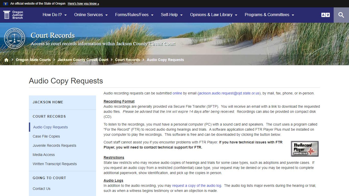 Oregon Judicial Department : Audio Copy Requests : Court Records ...